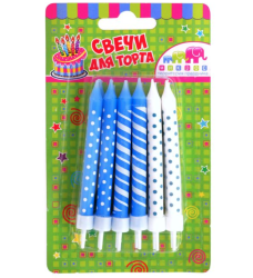 Изображение Свечи для торта "Голубое ассорти" с держателями 8 см ( 12 шт)